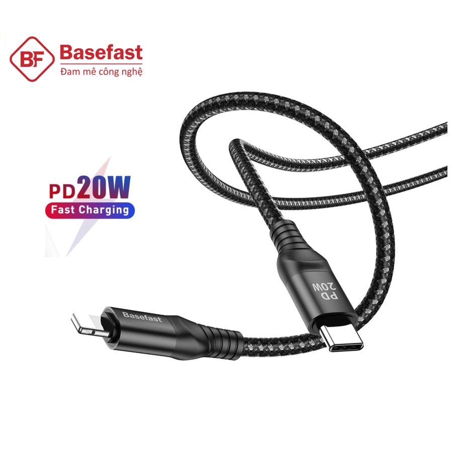 Dây sạc IP 20W Chính hãng Basefast - Cáp bọc dù siêu bền 1m 2m cho IP 11 12 pro 13 pro max 14 max CSPD6 - Hàng Chính Hãng