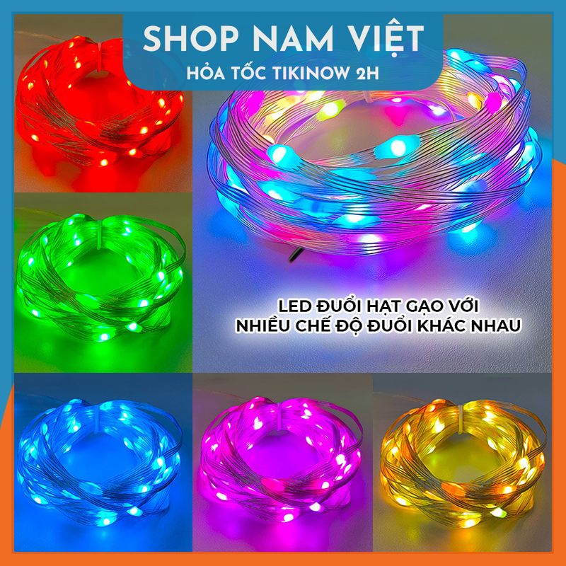 Led Đuổi Hạt Gạo RGB Quấn Cây Trang Trí Ngoài Trời Cảm Nhạc, Điều Khiển APP + Remote