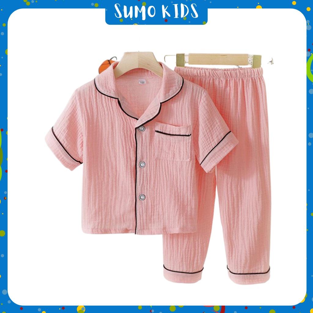 Bộ Đồ Ngủ Cộc Tay Cho Bé Trai Bé Gái SUMO KIDS, Bộ Pijama Cộc Tay Chất Đũi Cao Cấp Cho Bé Từ 6-28kg