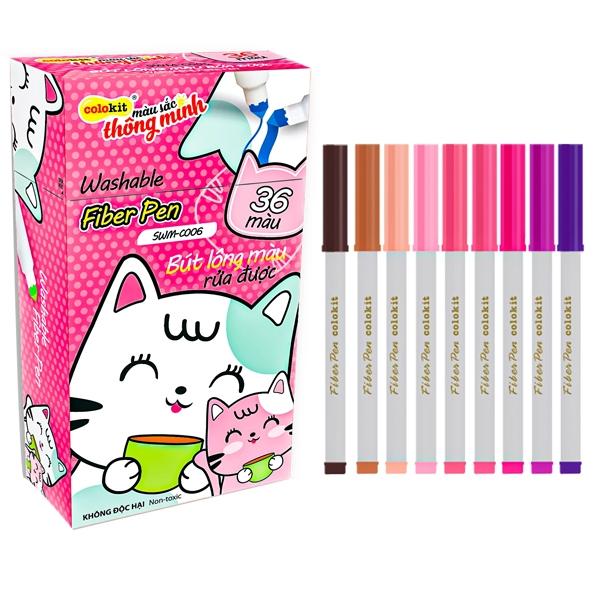 Hộp Bút Lông 36 Màu Fiber Pen Washable - Nét Mảnh Nét To - Colokit SWM-C006 (Mẫu Bao Bì Giao Ngẫu Nhiên)