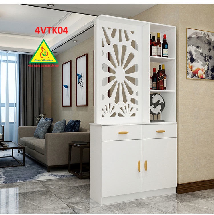 Vách ngăn phòng khách, vách ngăn tủ kệ bằng gỗ 4VTK04 - Nội thất lắp ráp Viendong adv