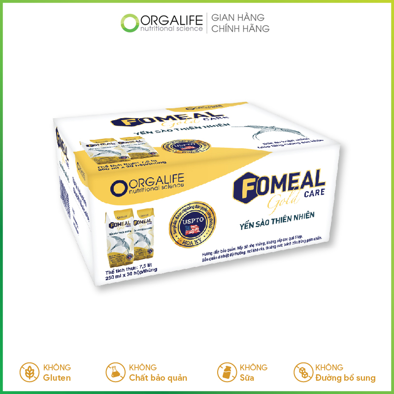 Thùng 30 hộp Fomeal Care Gold Yến Sào Thiên Nhiên 250ml/hộp - Súp uống tăng cường sức khỏe toàn diện, chắc khỏe xương