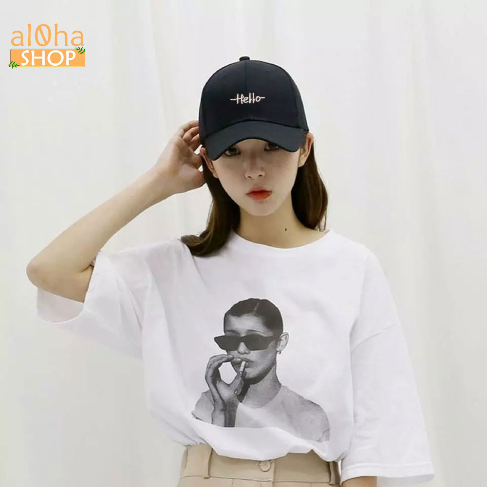 Nón Ulzzang thêu chữ Hello - mũ lưỡi trai unisex nam nữ chống nắng - al0ha Shop