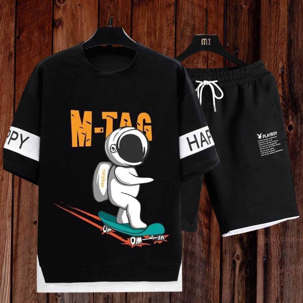 Đồ mặc nhà M-TAG phi hành gia mùa hè Dáng Thể Thao Chất Vải Thun Độ Co Giãn Nhẹ + Bộ Đồ Nam nữ Mang Phong Cách Hàn Quốc