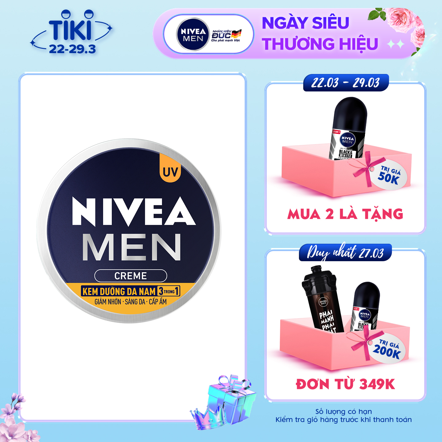 Kem Dưỡng Da Nam NIVEA MEN Creme 3in1 Giúp Giảm Nhờn, Sáng Da, Cấp Ẩm (30ml) - 83923