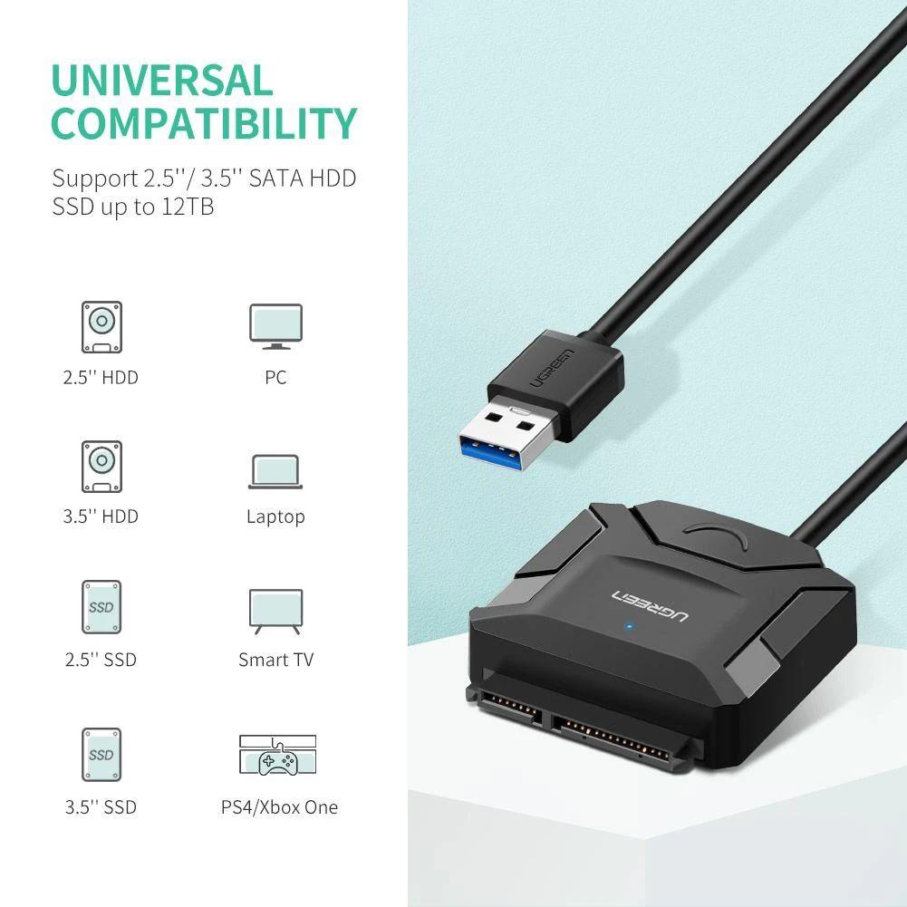 Ugreen UG20953CR108TK 0.5M USB 3.0 ra SATA bộ chuyển ổ cứng và ssd màu xám 50cm - HÀNG CHÍNH HÃNG