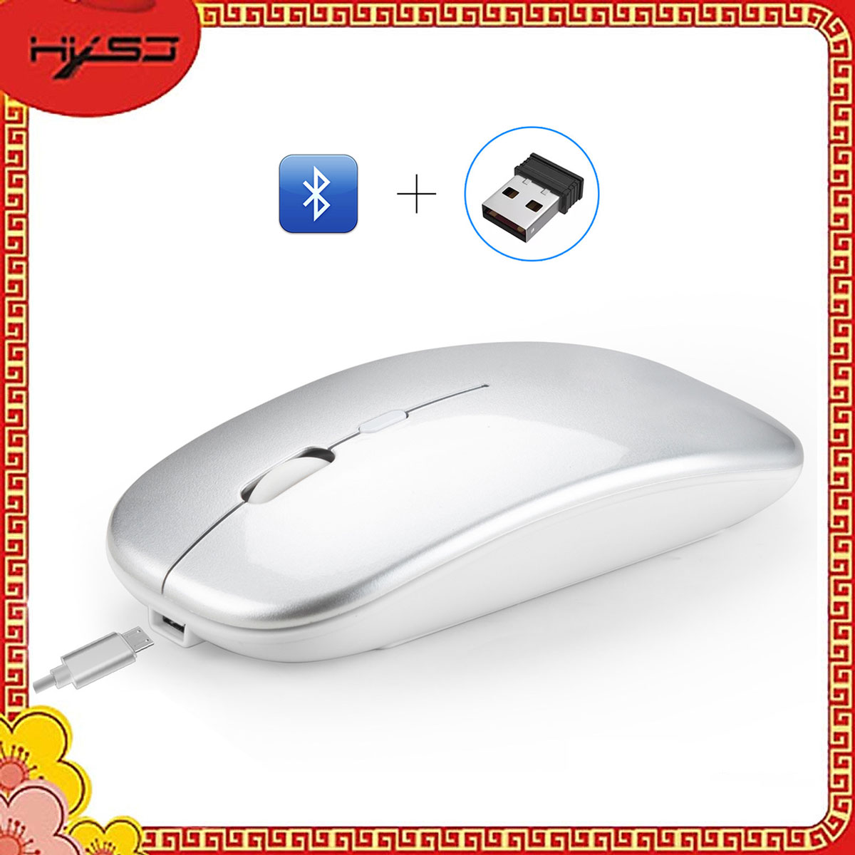 Chuột Không Dây Bluetooth Hxsj M90 - Hàng Chính Hãng - Bạc