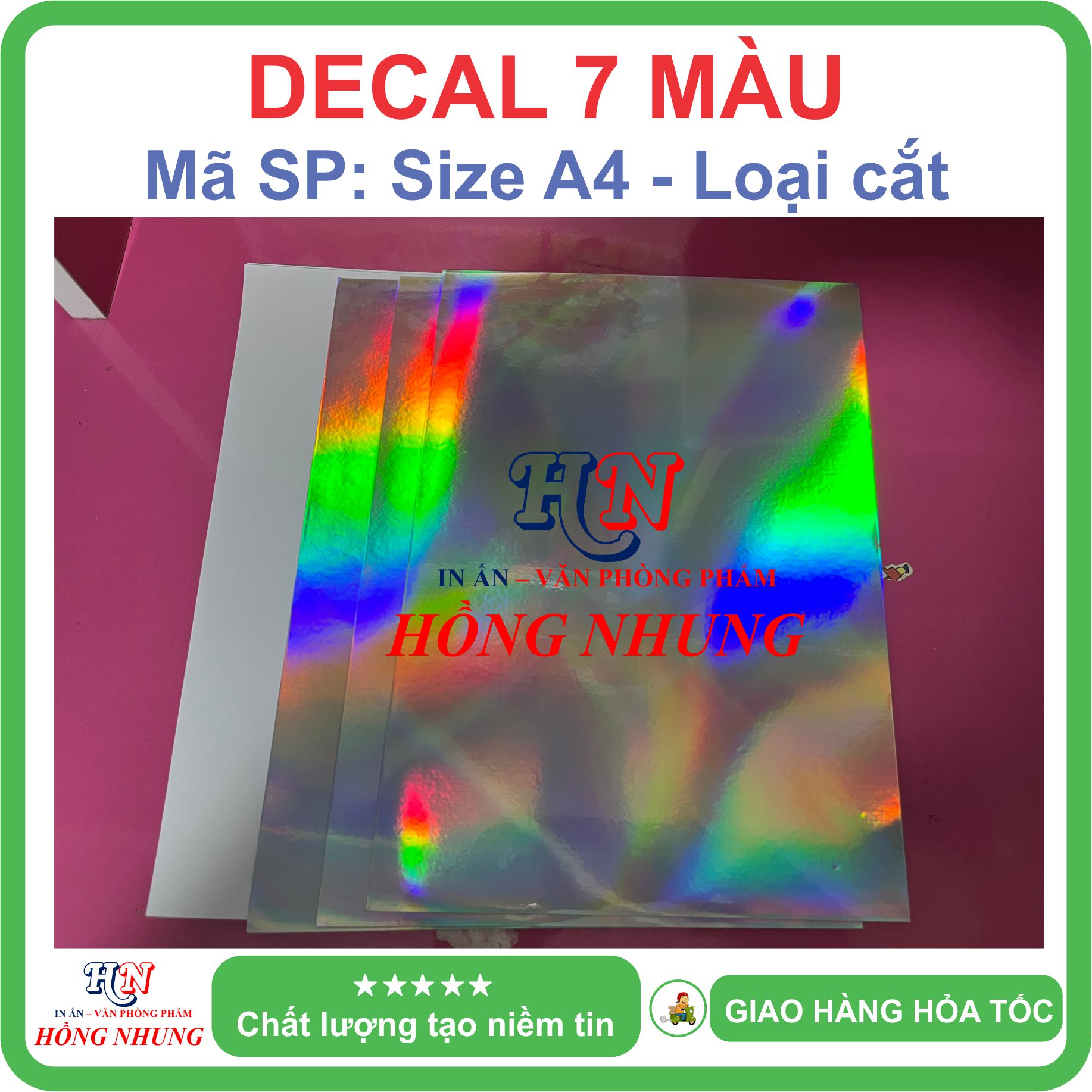 Xấp 50 Tờ Decal phản quang 7 màu A4 - Giúp Bạn In Ấn Tem Nhãn sắc nét và chuyên nghiệp