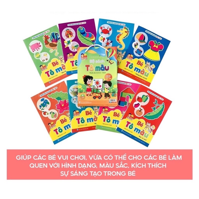Sách - Tập Tô Màu Cho Bé Từ 4-5 Tuổi Bộ 8 Quyển Tô Màu Song Ngữ Anh Việt