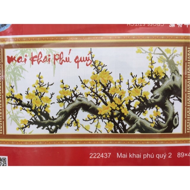 Tranh thêu chữ thập Mai Khai Phú Quý (89*48cm) chưa thêu