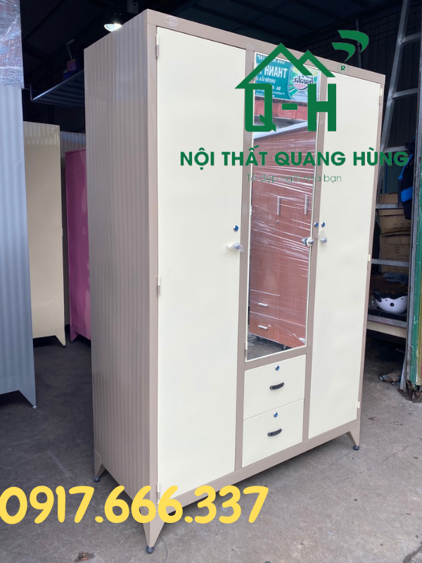 TỦ SẮT ĐỰNG QUẦN ÁO MÀU CÀ PHÊ SƠN TĨNH ĐIỆN 3 CÁNH CAO CẤP DÀNH CHO GIA ĐÌNH