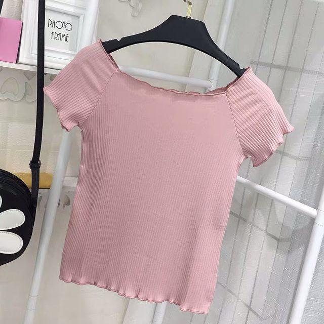 Áo trễ vai tay ngắn sọc