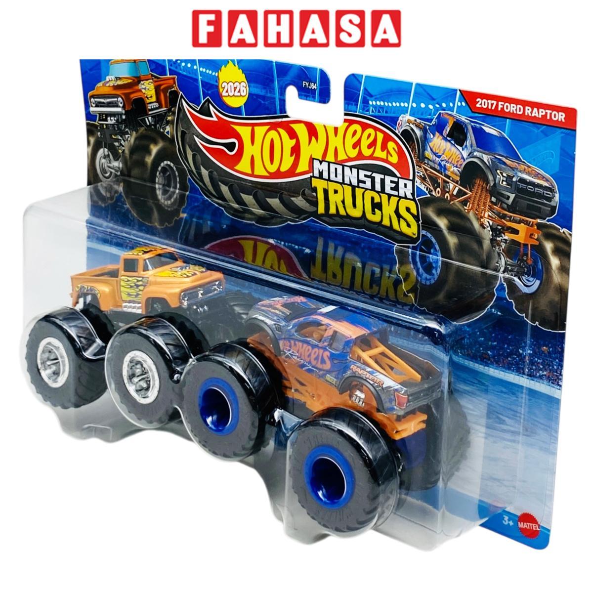 Đồ Chơi Bộ 2 Siêu Xe Monster Trucks - Hot Wheels FYJ64M - 1956 Hi-Tail Hauler + 2017 Ford Raptor