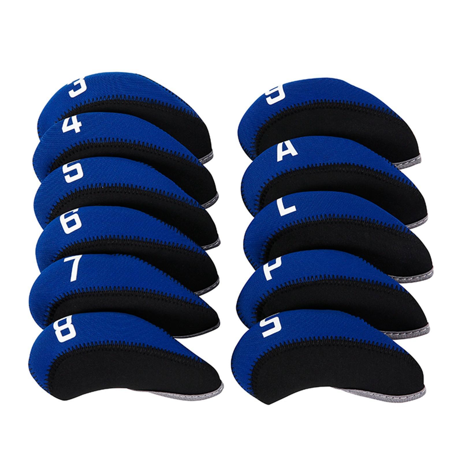 11Pcs Golf Iron Head Covers Neoprene Headcovers Protective Covers Blue Black