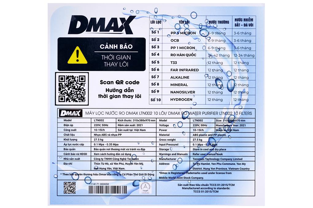 Máy lọc nước RO DMAX LTN002 10 lõi - Hàng chính hãng - Giao hàng toàn quốc