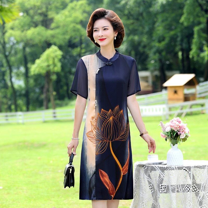 ️Có Big Size️ Đầm Trung Niên Thêu Hoa Cao Cấp Cho Mẹ Đi Tiệc, Váy Suông Trung Niên Sang Trọng Làm Quà Tặng Mẹ