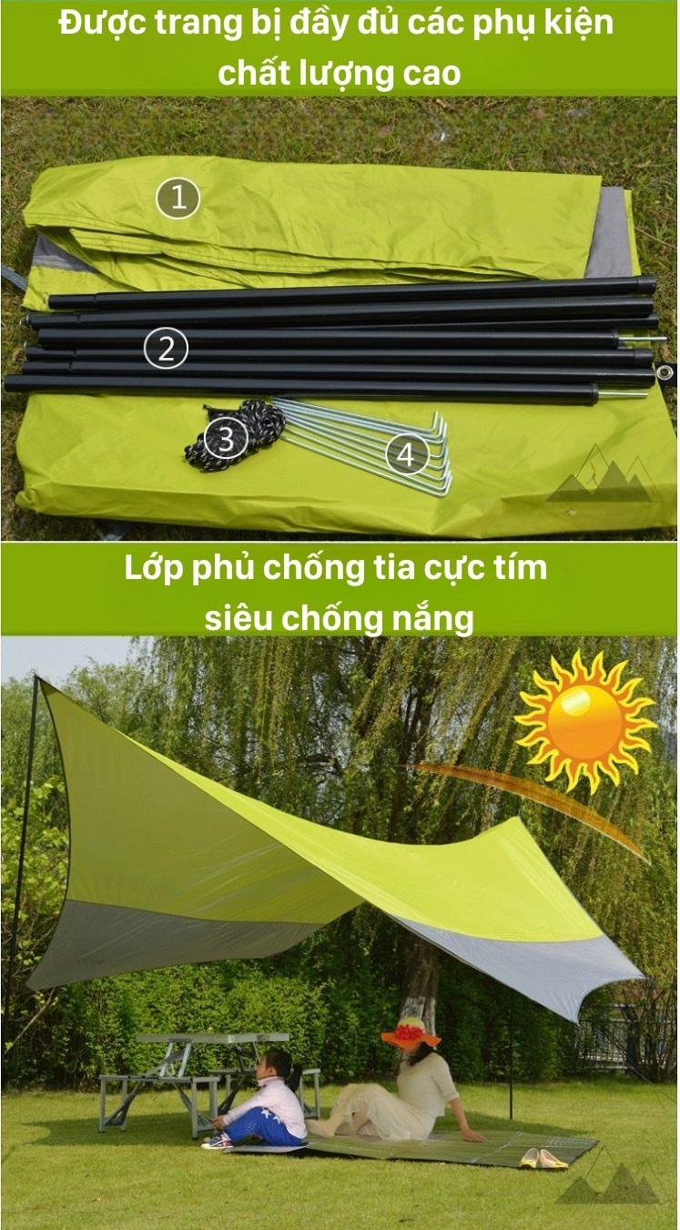 Tăng Che Mưa Dã Ngoại Tăng Cắm Trại Du Lịch Chống Nắng Chống Thấm Lục Giác Kích Thước 5 x 4,5m