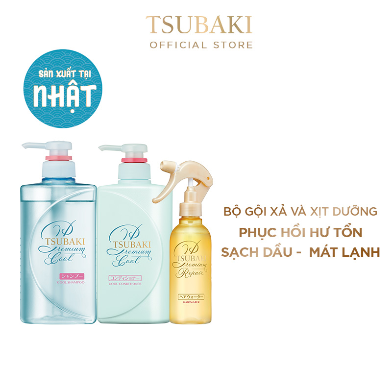 Bộ Ba Gội Xả Tsubaki Premium Cool Sạch Dầu Mát Lạnh (490ml/chai) và Xịt ...