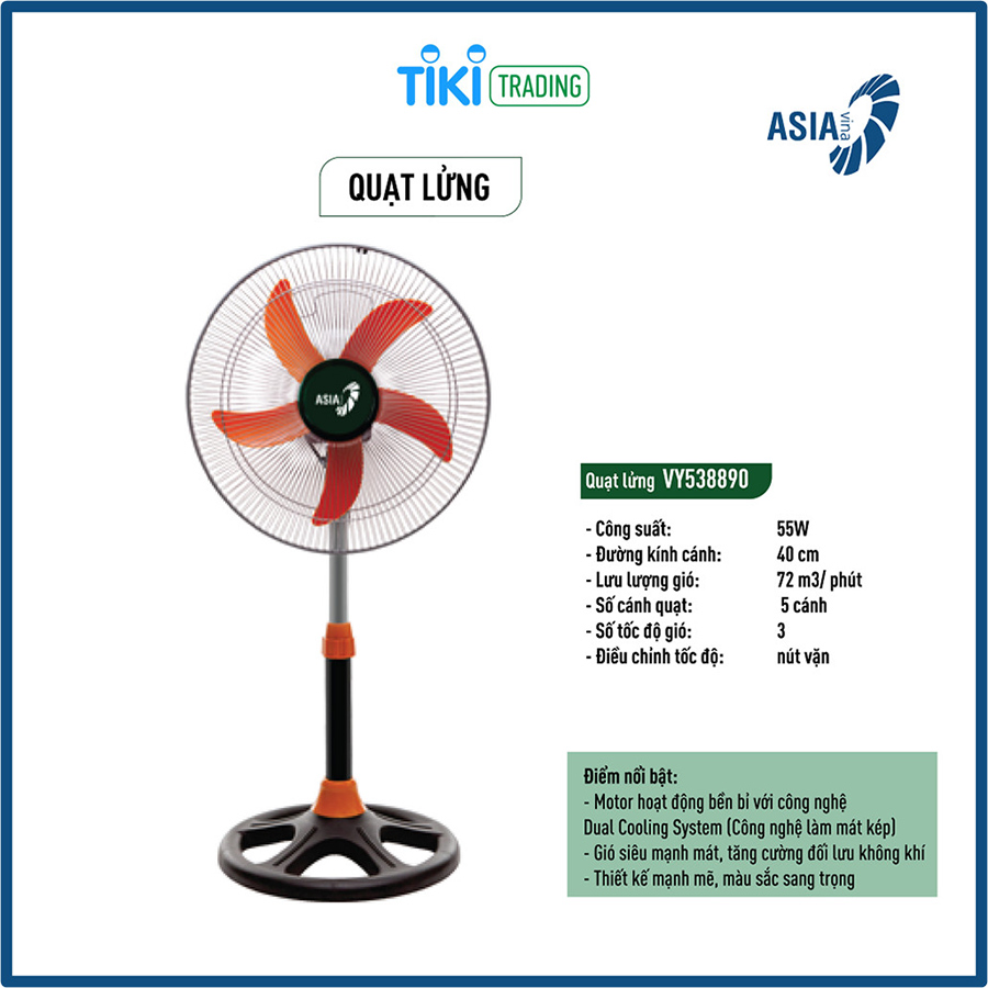 Quạt lửng ASIAvina VY538890 - Đen (55W) - Hàng chính hãng