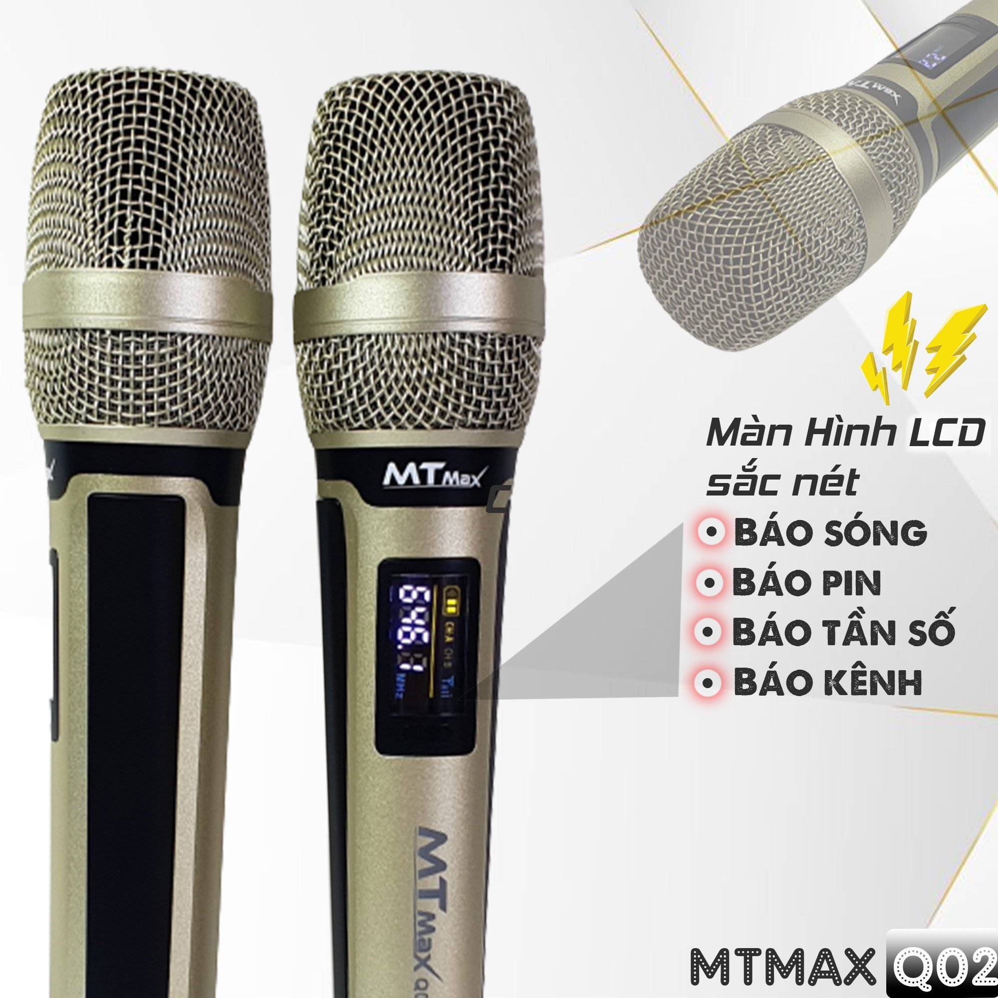 Hình ảnh Micro không dây đa năng MTMAX Q02 - Micro không dây giá tốt, sử dụng cho mọi loại thiết bị âm thanh - Micro dành cho loa kéo, loa bluetooth, amply - Màn hình Led hiển thị thông số - Âm thanh cực hay, giá cực rẻ hàng chính hãng