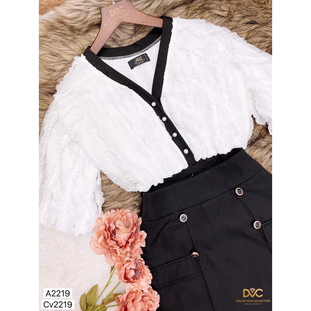 Set Áo trắng viền đen mix chân váy S2219 - DOLCE VIVA COLLECTION