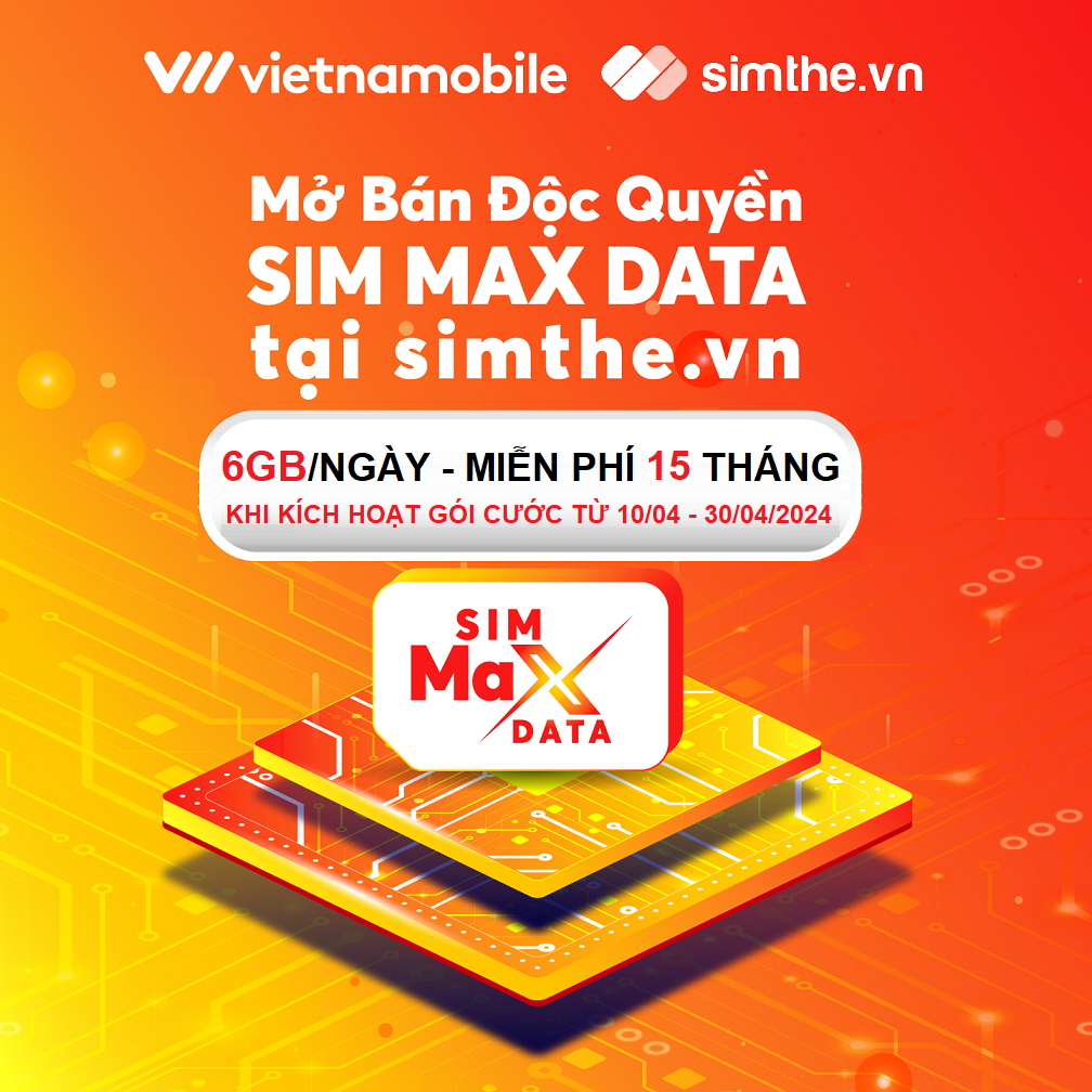 SIM MAX DATA 4G VIETNAMOBILE 6GB/Ngày. Bắt Buộc Kích Hoạt Sim Qua App Của Nhà Mạng Để Dùng. Trọn Gói 1 Năm - Hàng Chính Hãng