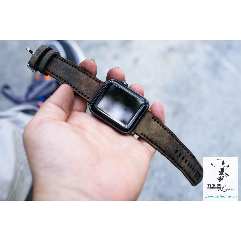 DÂY ĐỒNG HỒ APPLE WATCH -DA BÒ SÁP NGHỆ THUẬT - DA BÒ THẬT - ĐỦ SIZE - CHÍNH HÃNG RAM LEATHER