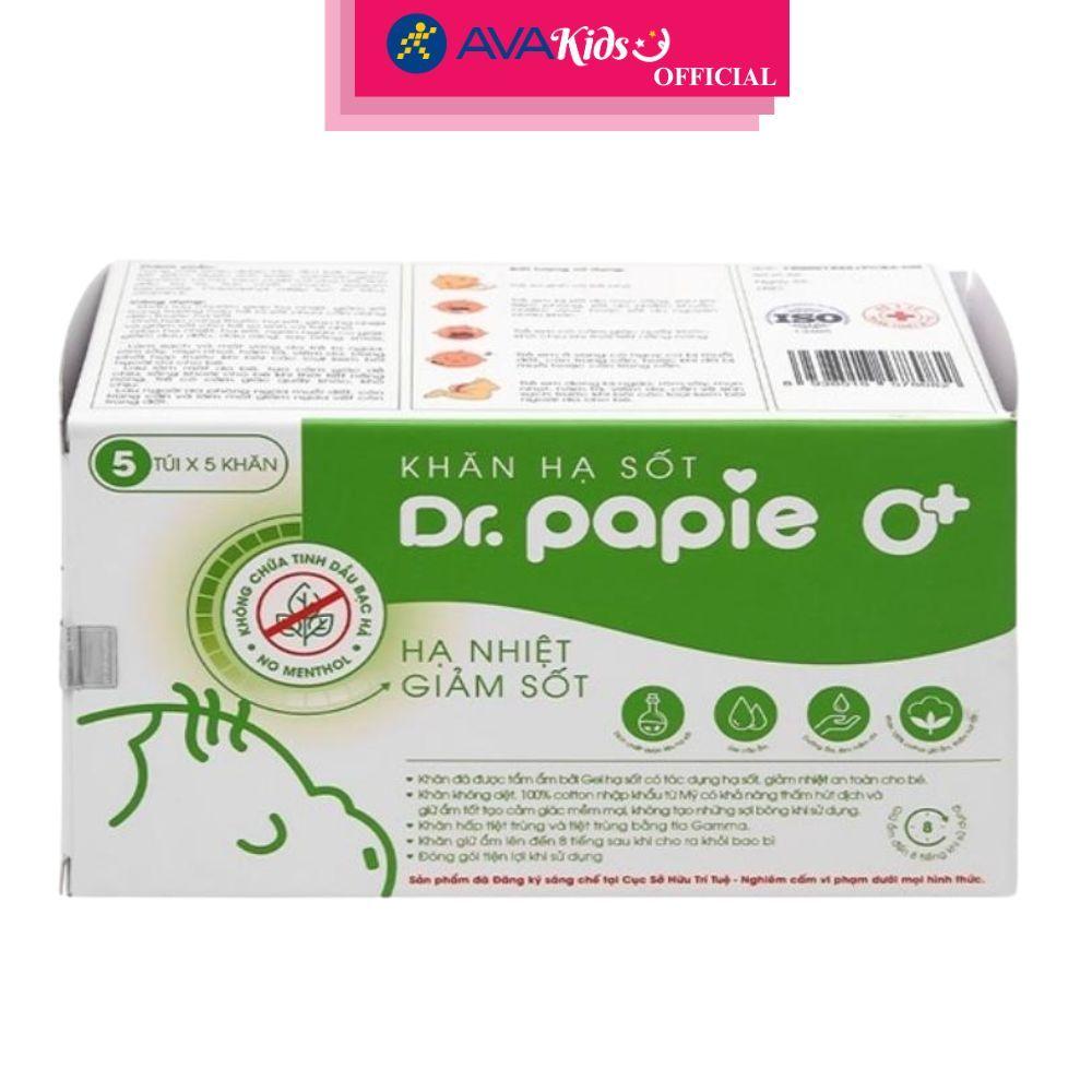 Khăn hạ sốt Dr.Papie cho bé từ 0 tháng (hộp 5 cái) - Hàng Chính Hãng