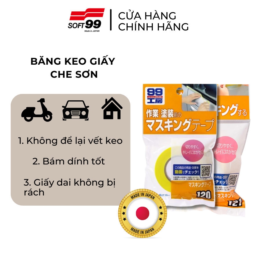 Băng Keo Che Phủ Bề Mặt Ôtô Masking Tape B-120 Soft99 Japan