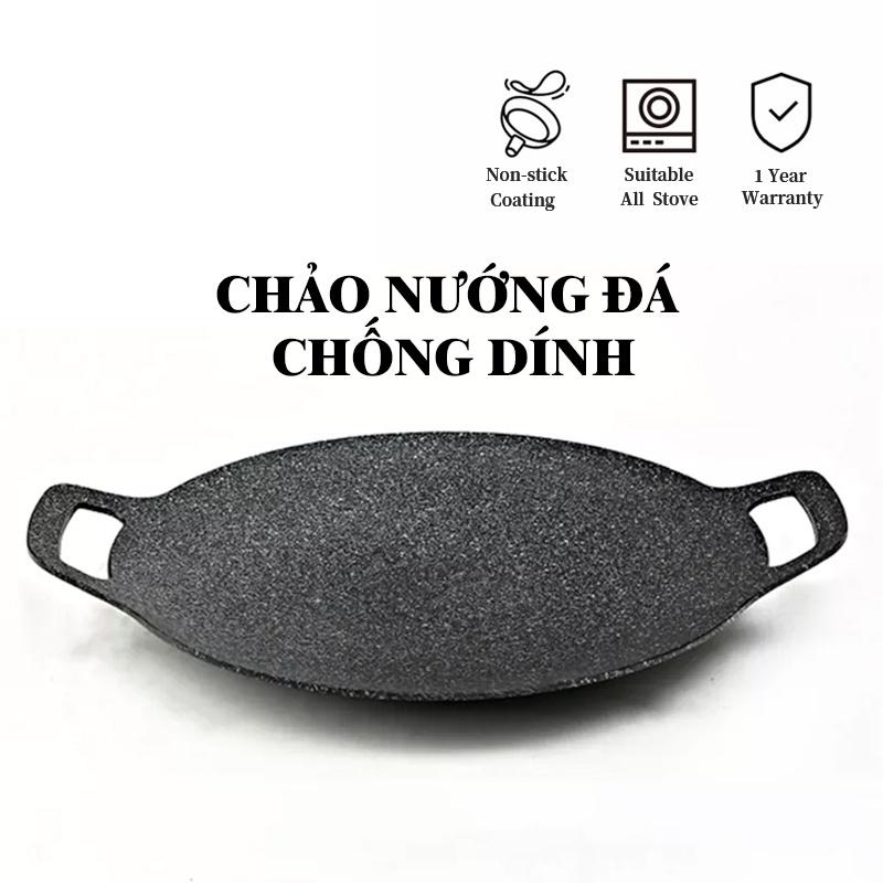 Chảo đá nướng không dầu chống dính Hàn Quốc hợp kim nhôm phủ đá Maifan