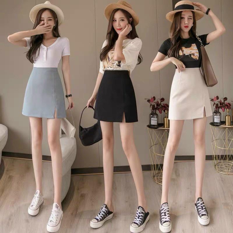 Quần Short Nữ giả váy dáng chữ A khóa kéo xẻ đùi, kiểu cạp lưng cao trẻ trung cá tính