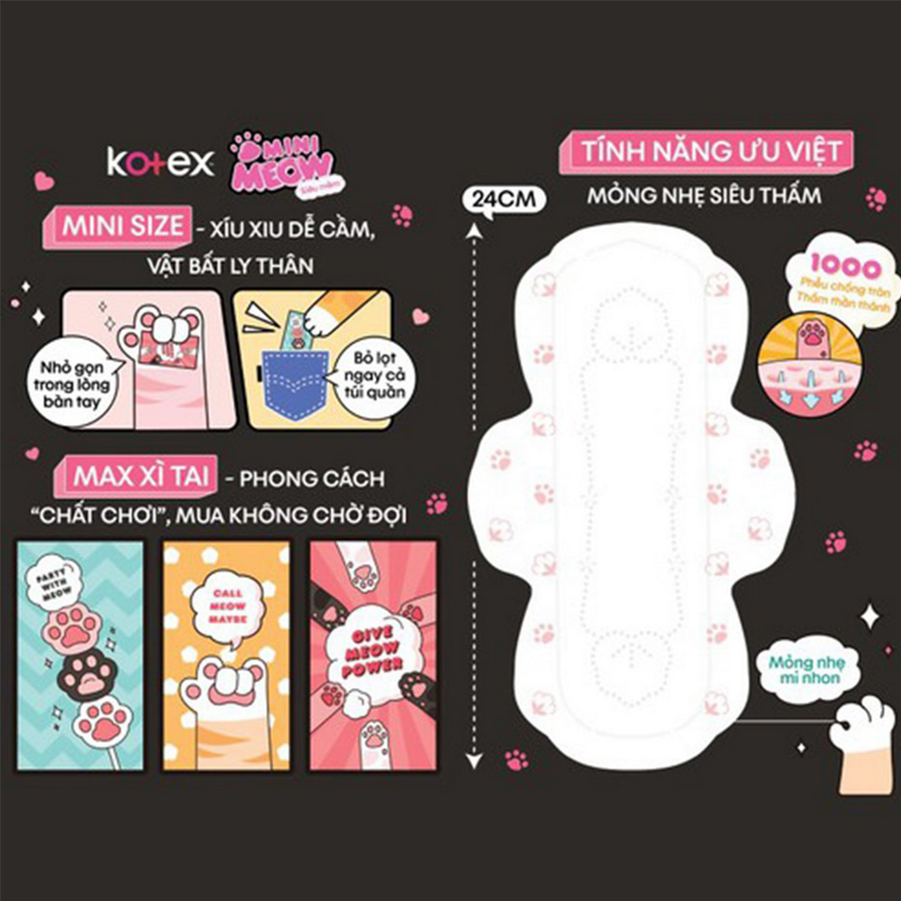 Combo 6 bvs Kotex Mini Meow 8 miếng