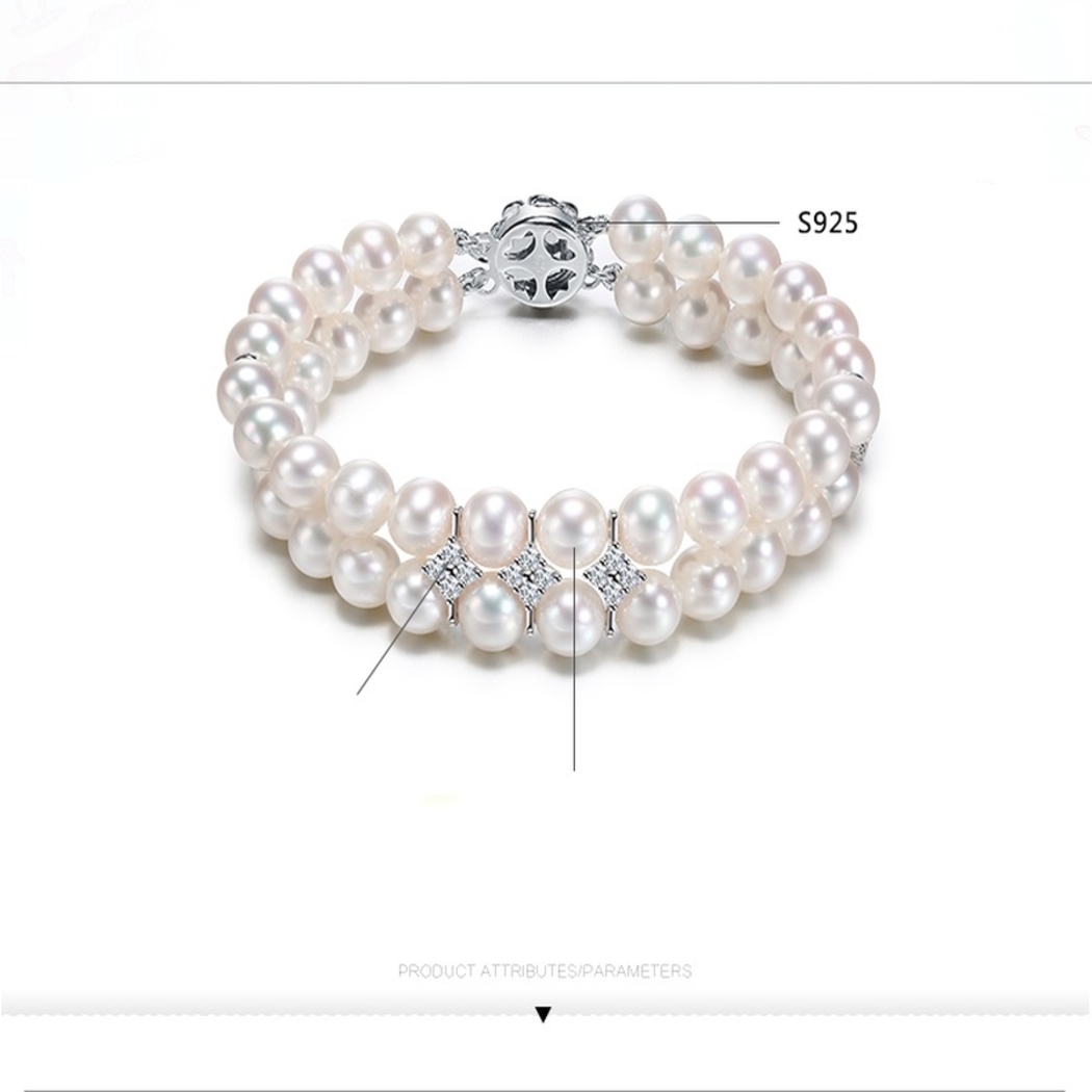 Vòng Tay Ngọc Trai Nước Ngọt Thiên Nhiên Cao Cấp - Chuỗi Đôi Tròn Mix - Trang Sức Cô Tấm - CZ PEARL - Trắng - CTJ2709