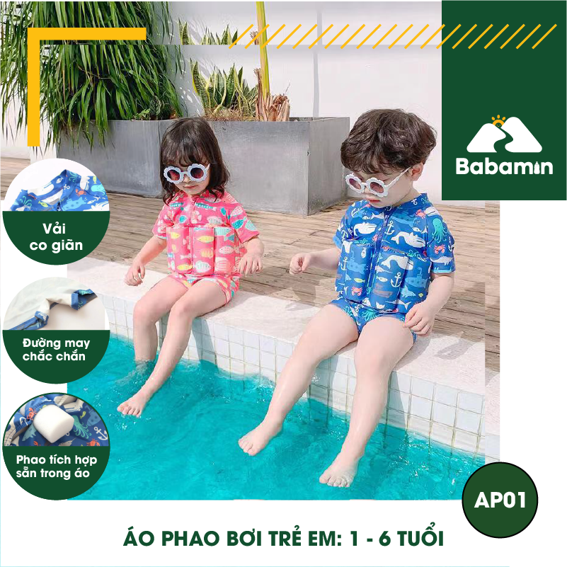 Áo Phao Bơi Trẻ Em 1 - 6 Tuổi, Kèm Mũ Bơi Cute – Babamin – AP01