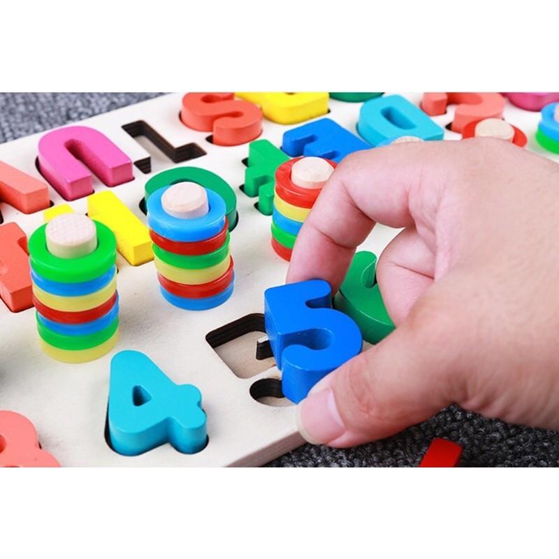 Giáo Cụ Montessori Cột Tính Học Đếm Và Ghép Chữ Cái In Hoa Tiếng Anh Bằng Gỗ