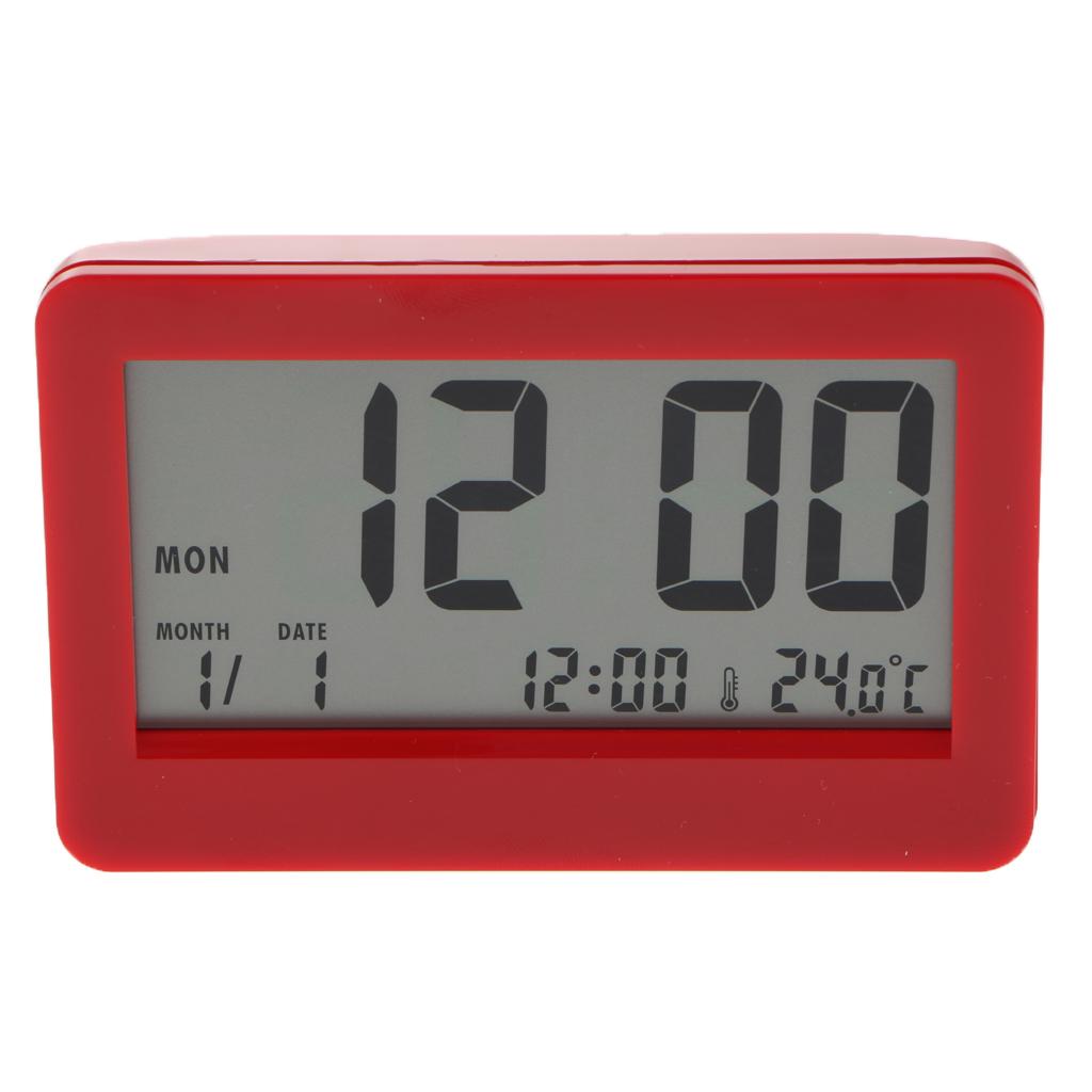12/24 Mode Digital LCD Calender Desk Clock Temperature Office School White