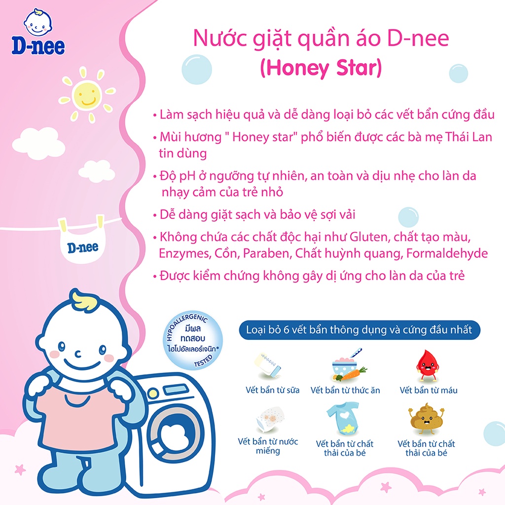 Dung Dịch Giặt Quần Áo Cho Bé D-Nee - Túi 600ml (Hồng)