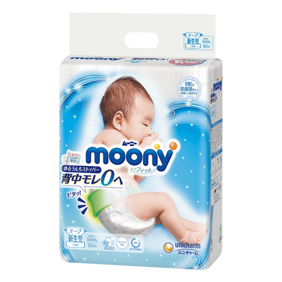 Bỉm - Tã dán Moony Blue size Newborn 90 miếng (Cho bé ~ 5kg)