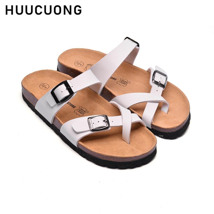 Dép nữ HuuCuong xỏ ngón trắng đế trấu handmade