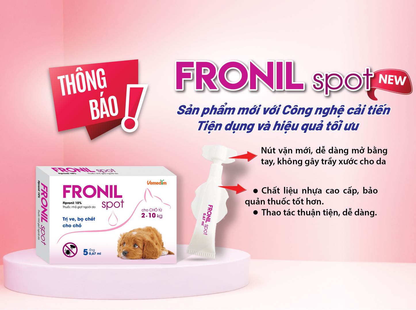 Combo 3 hộp FRONIL SPOT diệt ve, bọ chét trên chó