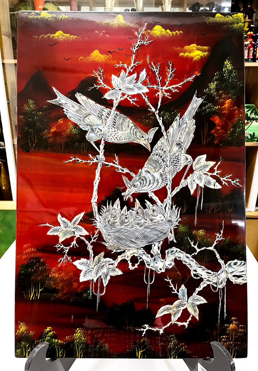 Tranh sơn mài - HOA, TRÚC - Khảm cừ cao cấp size 40x60 thích hợp trang trí, làm quà tặng