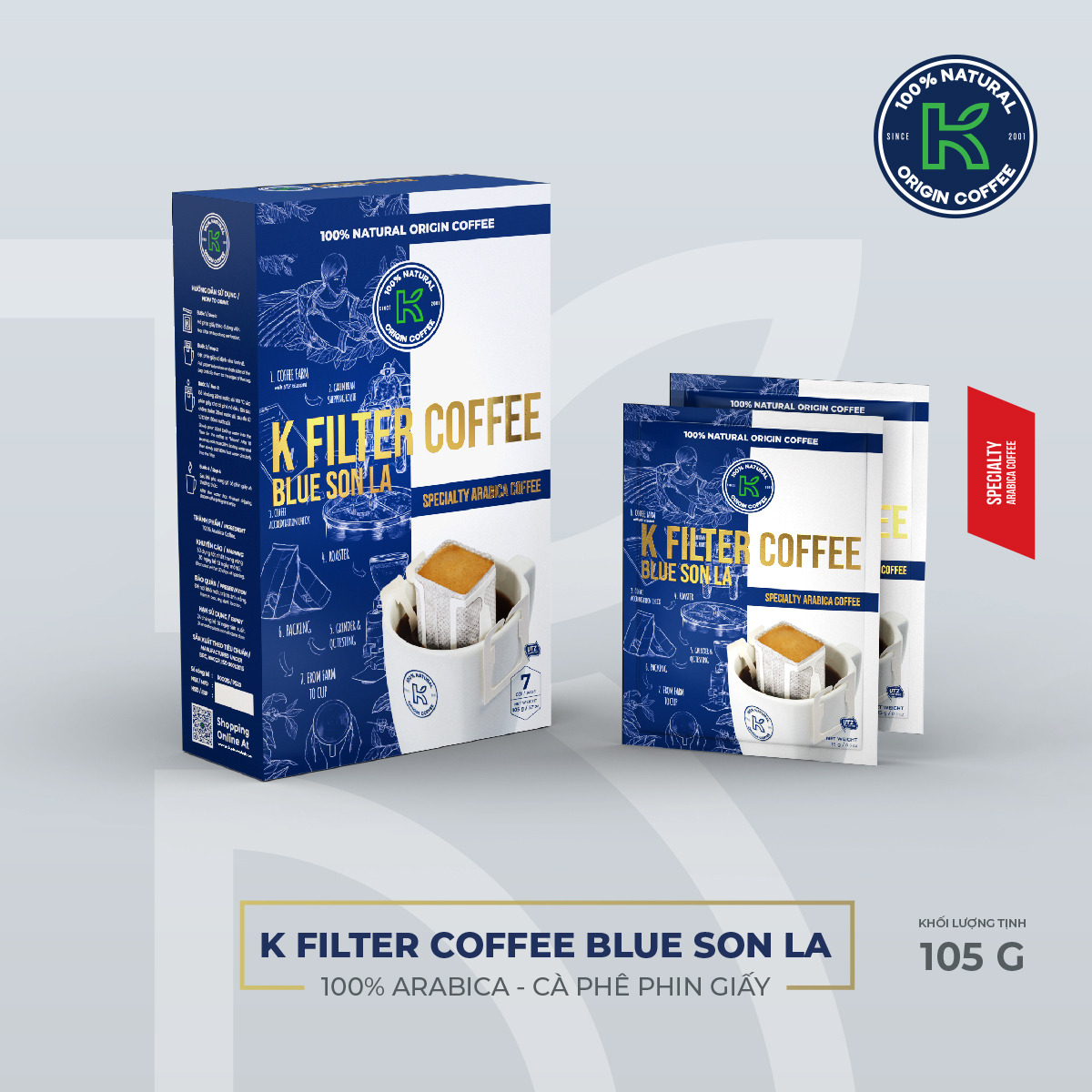 [Giao Nhanh HCM] [Tặng 3 Gói Mì Cao Cao Cấp] - Cà Phê Phin Giấy K FILTER COFFEE BLUE SON LA THƯƠNG HIỆU K COFFEE (105g / Túi)