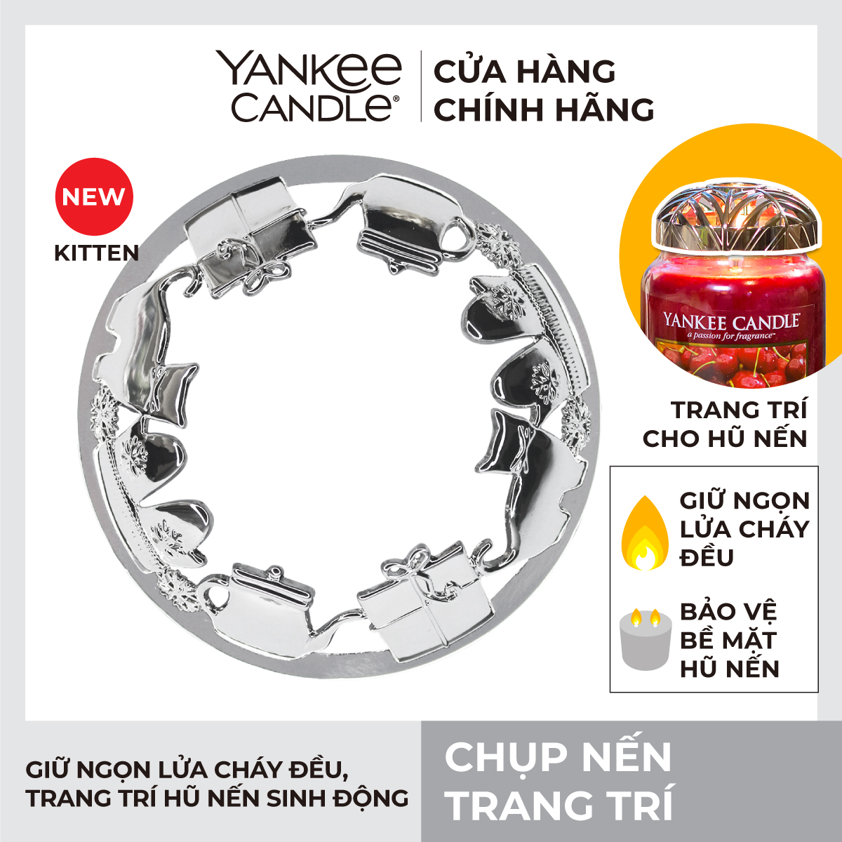 Chụp nến trang trí Yankee Candle - Matte Silver Kitten