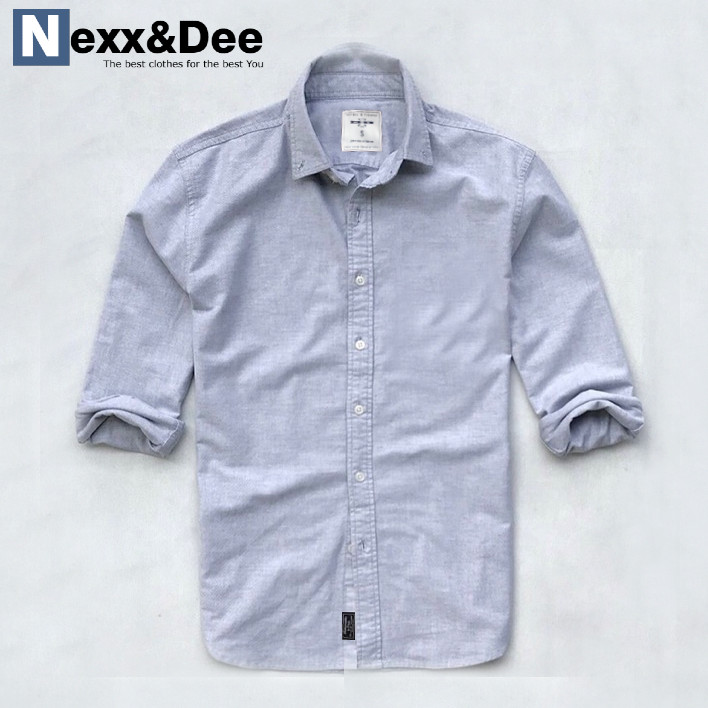 Áo sơ mi nam tay dài trắng công sở vải oxford denim không túi cao cấp SSM03