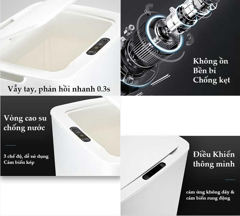 Thùng Rác Cảm Ứng Tự Động Thông Minh Pin Sạc Cổng USB Bản Nâng Cấp 2022 Cảm Ứng Kép 3 Chiều Dung tích 14L Chống Nước Tốt