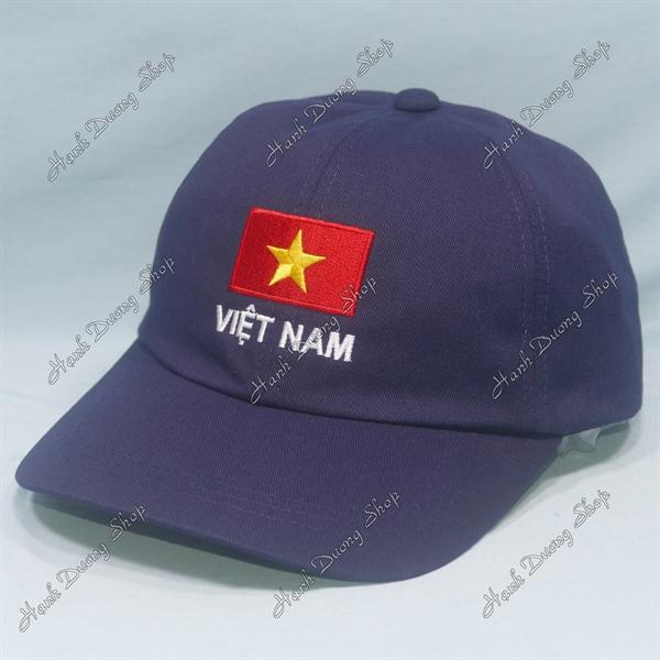 Nón kết thêu lá cờ Việt Nam có khóa dán phía sau vòng đầu 56-60cm - Xanh đen