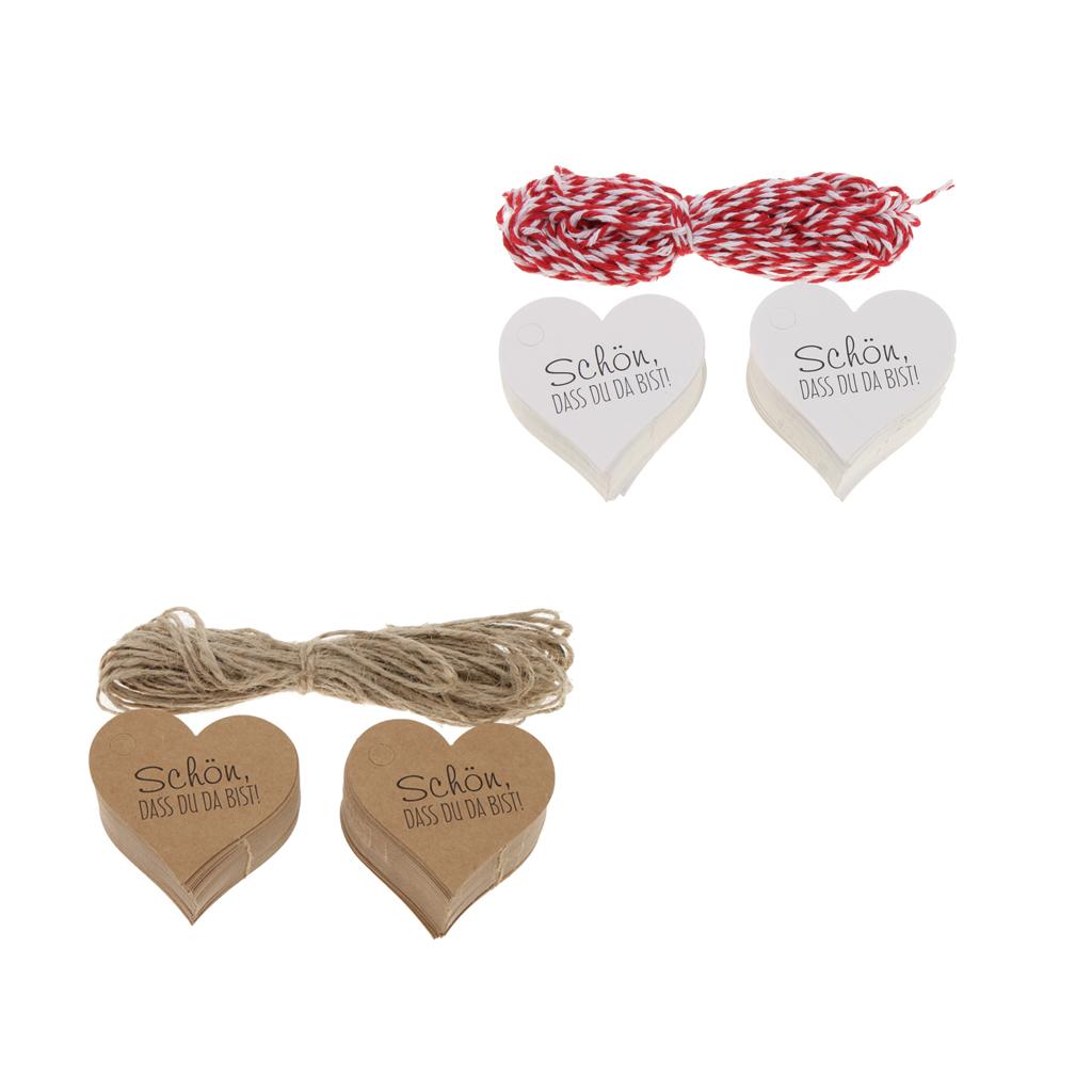Set 100 Thẻ Nhãn Giấy In Chữ Schoen Dass Du Da Bist Kèm Dây Cotton 1m Dùng Trang Trí Đám Cưới