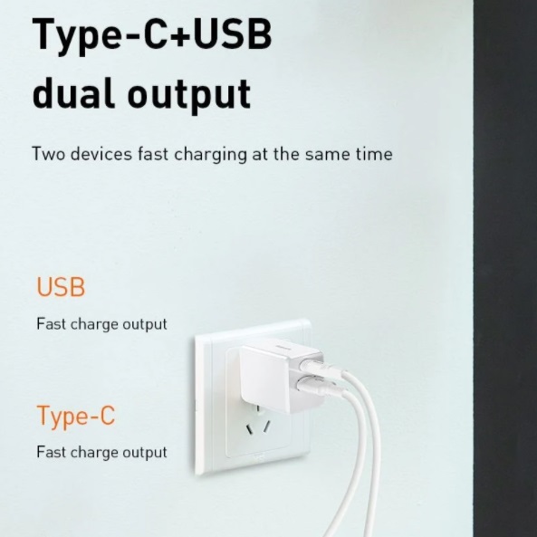 Adapter củ sạc nhanh đa năng 18W cho Smartphone /Tablet / Macbook hiệu Baseus Traveler PPS Quick Charger (2 cổng USB + Type C, sạc nhanh PD, Quick charge 3.0) - Hàng nhập khẩu