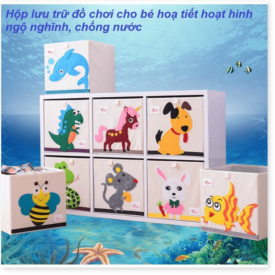 Hộp lưu trữ đồ chơi cho bé hoạ tiết hoạt hình ngộ nghĩnh, chống nước  (bộ 4 cái)