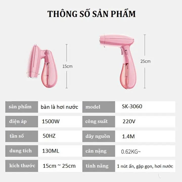 Bàn là, bàn ủi hơi nước cầm tay đứng gấp gọn , bàn là hơi nước cầm tay 1500W, là nhanh mọi loại vải không lo mỏi tay - HÀNG CHÍNH HÃNG